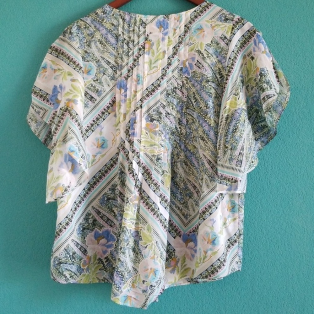 Anthropologie Multi-Color Flutter Sleeve Top - image 6